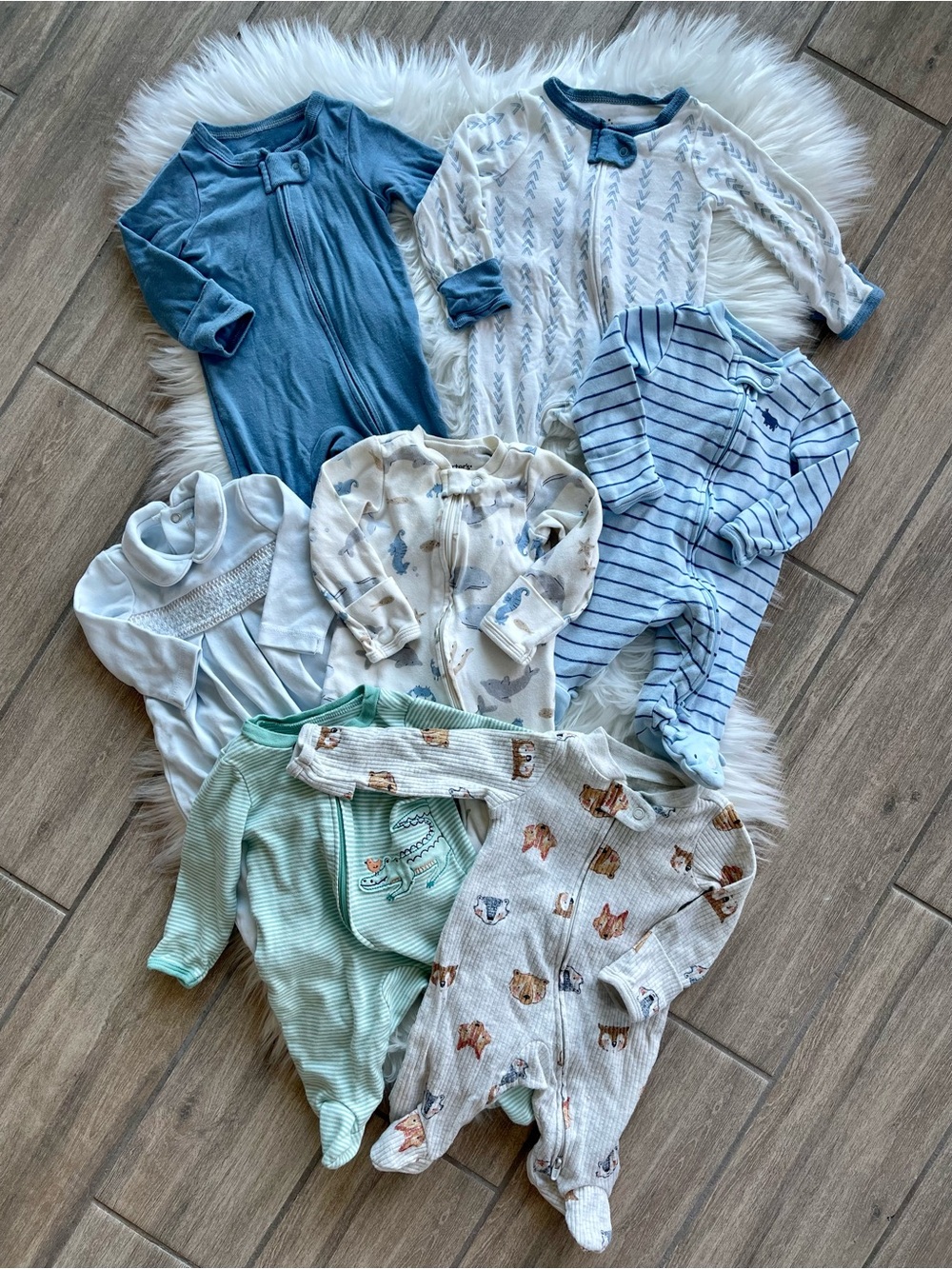 Mixed Baby Boy Newborn Footed Sleepers - Blue, Cream, Mint & Striped Set